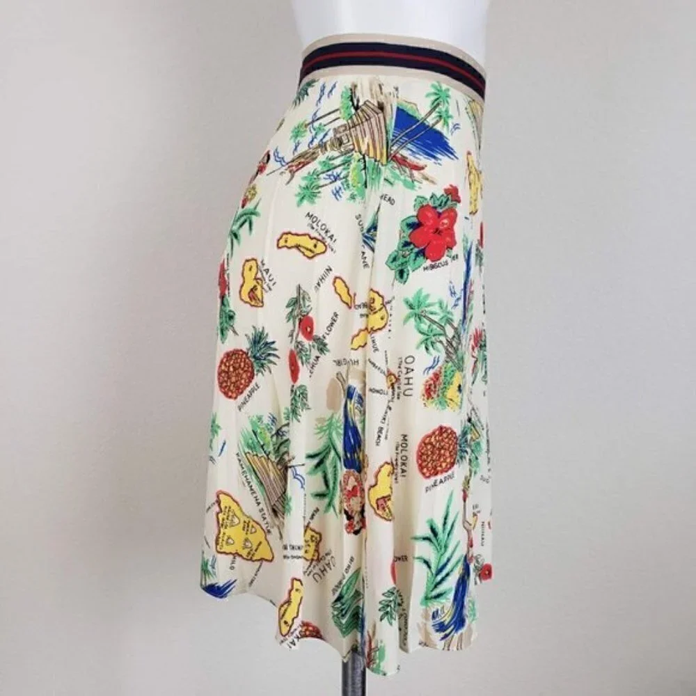 𝅺J.Crew Factory Hawaiian Island Print Pleated Skirt